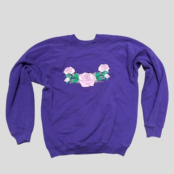 Vintage Purple Roses Crewneck Sweatshirt - Picture 1 of 6